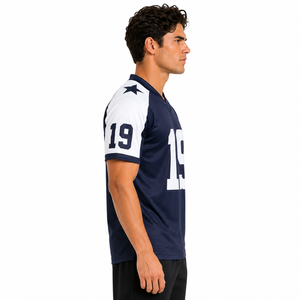 Camiseta de Fútbol Americano para Hombre, Transpirable, de Poliéster, Corte Regular, Cuello en V, Manga Corta, con Estampado Sublimado, Color Azul - Product Image 4
