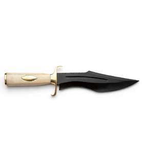 Couteau utilitaire à lame fixe artisanal sur mesure pour l'extérieur, lame en acier recourbé avec revêtement noir, manche en os, garde en laiton - Product Image 5