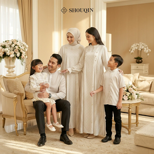 Conjunto de Uniformes Familiares Shouqin Harum, Ropa Musulmana a Juego, Colección Eid, Vestido de Satén para Adultos, Niños, Hombres y Mujeres, Caftán, Túnicas, Camisas - Product Image 1