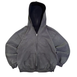 Sudadera con capucha gris deslavada con efecto desgastado por el sol, de algodón grueso, oversize, estilo streetwear, para hombre y mujer, de corte holgado, con cremallera completa. - Product Image 1