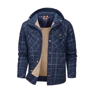 100% 코튼 헤비웨이트 가을 겨울 긴 소매 버팔로 격자 무늬 플란넬 셔츠 재킷 남성 의류 체크 오버 셔츠 재킷
