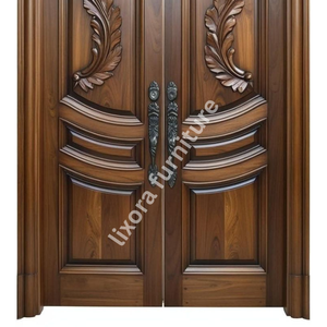 Puerta Doble de Madera Sólida Tallada a Mano con Follaje, Diseño Artístico Ornamental, Corredera, Resistente al Viento, Moderna, para Entrada Principal - Product Image 5