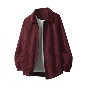 Men's Black Worsted Polyester Varsity Jacket Eco-Friendly Breathable Regular Fit Turn-down Collar Single-Breasted <b>Covered</b> <b>Button</b> - Product Image 5