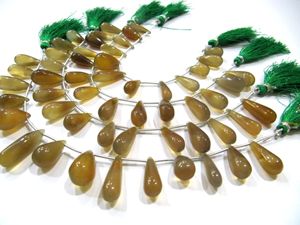 Perles lisses en forme de goutte d'eau en calcédoine brune naturelle, vendues par brin de 8 pouces - Product Image 4