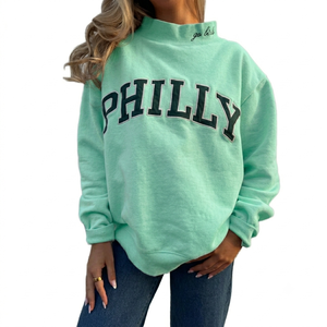 Sudadera de cuello alto para mujer, corte holgado, diseño de letras personalizadas, sudadera con logo frontal a la moda para mujer - Product Image 1