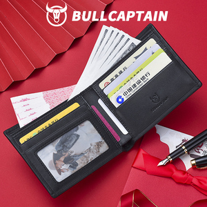 กระเป๋าสตางค์หนังแท้ BULLCAPTAIN สำหรับผู้ชาย หรูหรา ป้องกัน RFID แบบพับสั้น กระเป๋าใส่บัตรแฟชั่น ใส่เงิน พร้อมกล่องของขวัญสำหรับผู้ชาย - Product Image 3