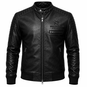 RICHTALK SPORTS Winter Warm <b>Genuine</b> <b>Leather</b> <b>Jacket</b> <b>Men</b> Stand Eco-Friendly Quick Dry Breathable Premium Quality Front - Product Image 1