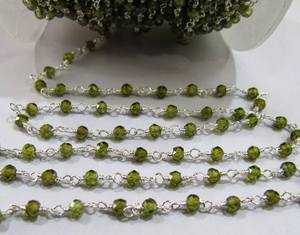 สร้อยลูกประคำ CZ สวยงาม 3 ฟุต สีเขียวมะกอก ขนาด 3 มม. สีเฮนน่า ประดับด้วยลูกปัดคิวบิกเซอร์โคเนียแบบพันลวด - Product Image 3