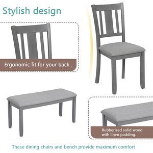 Set da Pranzo di Lusso a 6 Pezzi, Tavolo Rettangolare in Legno di Quercia con 4 Sedie Imbottite e Panca per 6 Persone - Product Image 5
