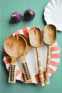 Cuchara de madera para ensalada y postre con mango de ratán para restaurante, bodas, uso doméstico, vajilla, cubertería - Product Image 3