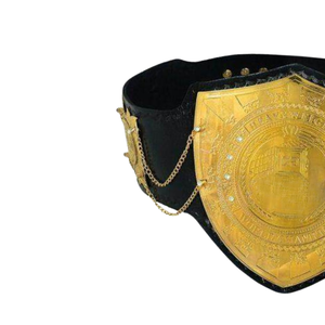Ceinture de champion personnalisée en cuir noir avec design bouclier doré et détails de chaîne - Product Image 3
