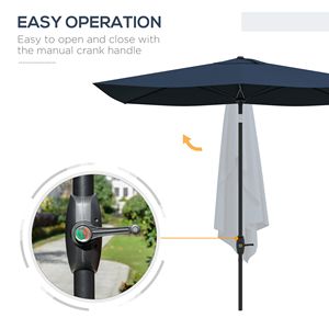 Ombrellone da Giardino e Spiaggia Rettangolare Blu in Poliestere 6.6x10ft con Manovella e Inclinazione, Raggio 2.7m per Uso in Cortile - Product Image 5