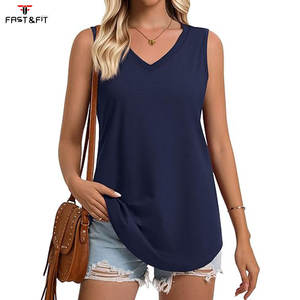 Camiseta sin mangas de punto 100% algodón para mujer, chaleco de verano, color sólido, de secado rápido, transpirable, informal, para hacer ejercicio - Product Image 1