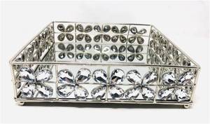 Luxury <b>Mirrored</b> Glass <b>Crystal</b> Beaded Metal Handicraft Traditional Decorative Tray Cosmetic Makeup Organizer Jewelry Display - Product Image 5