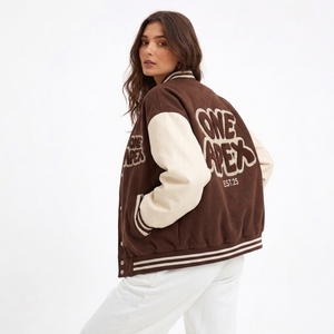 Premium <b>Brown</b> letterman <b>Jacket</b> Custom Letterman <b>Jacket</b> Streetwear Bomber <b>Jacket</b> With Embroidered Custom Logo - Product Image 3