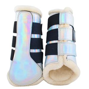 Botas para caballo de cuero sintético amarillo con forro de lana y correas de velcro para protección de las patas. Botas amarillas para patas de caballo. - Product Image 5