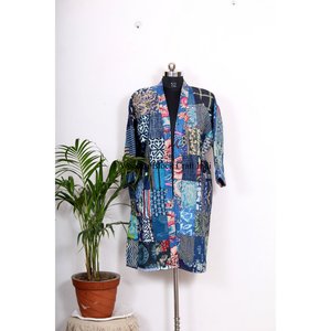 Kimono indien fait main en coton kantha pour femme et homme, élégant vêtement de plage, peignoir, couvre-maillot de bain, kimono patchwork, cadeau pour femme - Product Image 3
