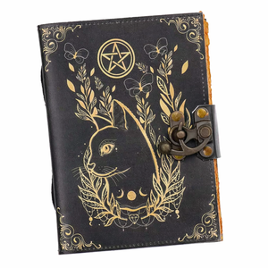 Handmade Vintage Deckle Edge Grimoire - Wiccan 'Little Witch Cat' Print Journal & <b>Book</b> of Shadows <b>for</b> Witchcraft - Product Image 3