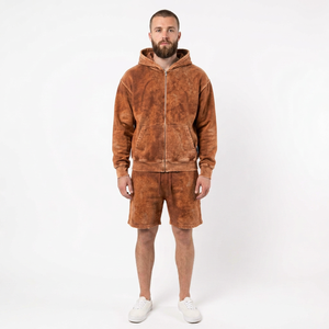 Ensemble sweat à capuche et short pour homme en molleton brossé, deux pièces, style streetwear tendance avec imprimé en relief et taille élastique - Product Image 6