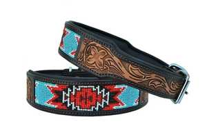 <b>Leather</b> <b>Dog</b> <b>Collar</b> with Beaded Letter Pattern Personalized Buckle Closure Western Style All Seasons Use - Product Image 2