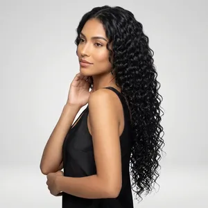 ผมแท้แบบม้วนลอน Remy Bulk Curly Hair แบบ Deep Curly Weave Bundles สีดำธรรมชาติ ฐานไหมอินเดีย แบบ Double Drawn ปรับขนาดได้ - Product Image 2