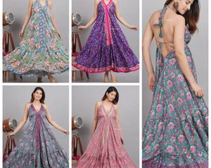 Vestido de Seda Estilo Boho Hippie – Elegante Vestido Maxi Estampado con Corte Holgado y Diseño Fluido para Mujer - Product Image 2