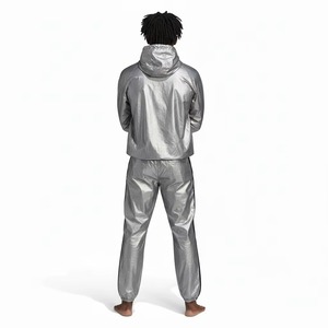 Traje de Sauna Plateado con Capucha para Hombre, Cierre de Cremallera de Poliéster, Secado Rápido, Cuello en V, para Todas las Estaciones - Product Image 4