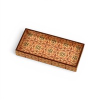 Plateau de service en bois artisanal imprimé, plateau de rangement décoratif, organisateur de table polyvalent