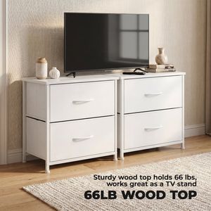 Contemporary 2-Drawer Fabric Storage Dresser with Metal <b>Frame</b> and <b>Oak</b> Wood Top for Bedroom - Product Image 3