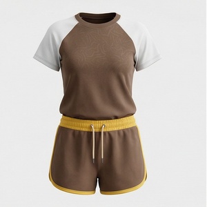 Women's <b>2</b> <b>Piece</b> Sporty <b>Set</b> Short Sleeve T Shirt And Above Knee Shorts Solid Color Breathable Knitted Spandex Polyester Casual - Product Image 1