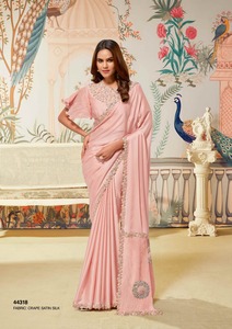 Satin and Georegette Silk <b>Saree</b>-Ethnic Traditional Indian Wear - Product Image 2