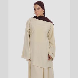 Ensemble coordonné Ba Haya pour femme, col modeste, style moyen-oriental, robe à manches longues, taille élastiquée, longueur complète, infroissable - Product Image 1