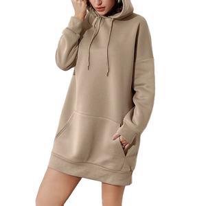 Venta al por mayor de sudadera de algodón pesado para las mujeres logotipo personalizado con capucha bordado de color sólido transpirable Chaqueta larga con capucha caliente - Product Image 4