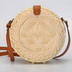 <b>White</b> bamboo <b>bags</b> <b>hand</b> weaving waffle shoulder <b>bag</b> cosmetic accessories storage for ladies - Product Image 2