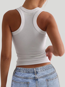 Prix de gros, faible MOQ, débardeur sans manches en tricot uni pour femme, col rond, respirant, écologique, séchage rapide, longueur standard - Product Image 5