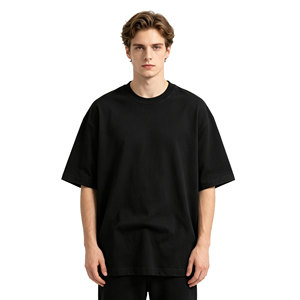 Men's Khaki Short Sleeve O-Neck Oversized Casual T-<b>Shirt</b> 100% Cotton Jersey Knitted Solid Color Breathable Anti-Wrinkle 300g - Product Image 5