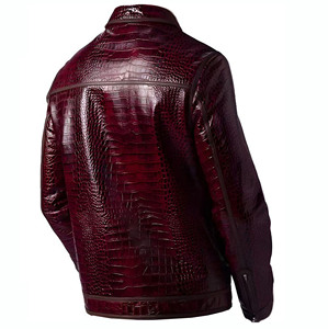 Veste en cuir pour homme, veste de motard en cuir, veste en cuir de crocodile, veste texturée en crocodile faite à la main, veste décontractée - Product Image 2