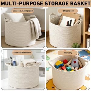 65L Large Woven Cotton Rope Nursery <b>Basket</b>, Laundry <b>Basket</b> Laundry Hamper with Handles,Blanket <b>Basket</b> <b>Storage</b> Bin for Toys - Product Image 5