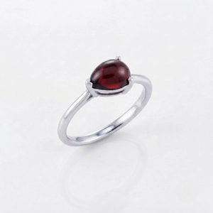 Rhaya Jewels Women's Trendy Classic Rhodium Plated 925 Sterling Silver Pear Cut Cabochon <b>Garnet</b> Gemstone Solitaire <b>Ring</b> Prong - Product Image 2