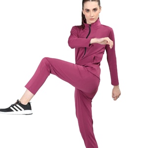 Survêtement à glissière pour femme de haute qualité | Vêtements de sport extensibles et respirants Combinaison de jogging deux pièces avec veste et pantalon à fermeture éclair - Product Image 1