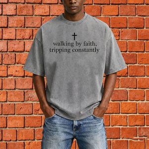 Personalized Vintage Acid Wash Heavy 100% Cotton 240 GSM Oversized Tee Streetwear Crewneck Summer Vacation OEM T-<b>Shirt</b> for Men - Product Image 1
