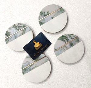 2026 New Arrival Marble Coaster Set With Brass <b>Wire</b> Inlay Design 4Inch Diameter Heat Resistant Drink Coaster Non-Slip Placemat - Product Image 4