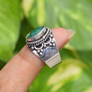 <b>Emerald</b> Gemstone <b>Ring</b> 925 Sterling <b>Silver</b> Green Stone Jewelry Boho Statement <b>Ring</b> Gift for Her - Product Image 2