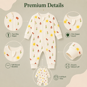 Baby 100% Cotton Full Sleeve Romper | Sun Cottage Print Two Way Zip Soft Breathable Unisex Infant Sleepwear Newborn All Seasons - Product Image 3