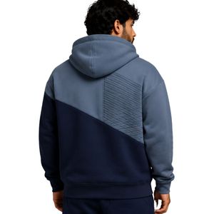 Sweat à capuche personnalisé pour homme, bleu marine, en molleton de coton épais, color block, brodé, style streetwear, fabrication OEM sous marque privée - Product Image 2
