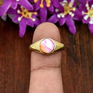 Bague vintage en argent sterling 925 avec pierre précieuse turquoise huître rose authentique, sertie en vermeil 18 carats, cadeau de mariage - Product Image 2