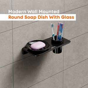 Double Large Square Soap <b>Dish</b> with Holder Wall Mounted Dual Layer Bathroom Soap Tray <b>Glass</b> and Metal Rack Heavy Duty Hardware - Product Image 2