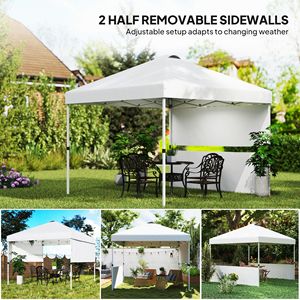 Tenda a Baldacchino Pop-up Bianca 3x3 Metri con 2 Pareti Laterali e Borsa con Ruote, Riparo Solare Istantaneo con Protezione UV50+ - Product Image 5