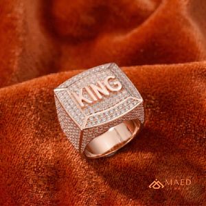 Bague Hip Hop carrée en moissanite plaquée or rose pour homme, bijoux de luxe, mode moderne, cadeau - Product Image 2