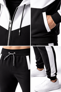 High Quality Men’s Black <b>White</b> Contrast <b>Tracksuit</b> Hoodie Jogger Set Casual Sportswear Gym Running Suit High Quality Wholesale - Product Image 6
